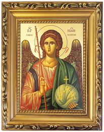 Archangel Michael,  Framed Gold Gilded Icon with Stand
