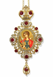 Archangel Michael,  Jeweled Icon Ornament / Red Crystals