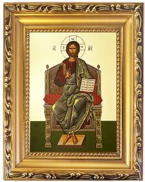 Christ Blessing, Framed Greek Byzantine Icon with Stand