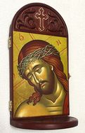 Christ the Bridegroom Gold Foil Icon in Wooden Shrine With Shelf