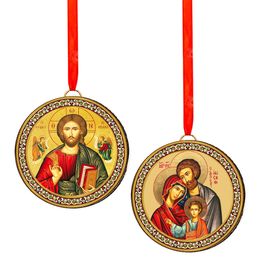 The Christ and The Holy Family, Round Icon Pendant