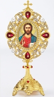 Christ the Teacher Icon in Pearl Jeweled Shrine - Monstrance Style