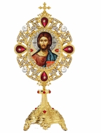Christ the Teacher Icon in Pearl Jeweled Shrine - Monstrance Style