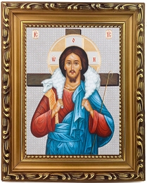 Christ The Good Shepherd, Wooden Frame Orthodox Icon with Stand