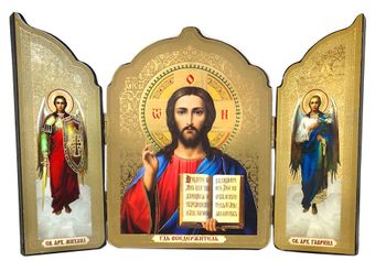 Christ The Teacher / Archangels Michael and Gabriel, Gold Foil Triptych