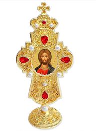 Christ The Teacher, Jeweled Standing Cross, 7 Inch