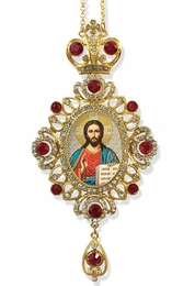 Christ The Teacher,   Jeweled Icon Ornament / Red Crystals