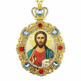 Christ The Teacher, Jeweled Icon Ornament with Chain
