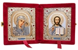 Christ the Teacher / Virgin of Kazan,  Icon Diptych in Velvet Case 