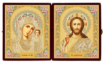 Christ Almighty / Virgin of Kazan, Diptych in Red Velvet Case 