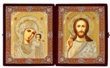 Christ the Teacher / Virgin of Kazan, Diptych in Red Velvet Case