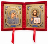 Christ the Teacher / Virgin of Kazan,  Icon Diptych in Red Velvet Case 