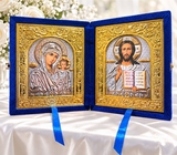 Christ the Teacher / Virgin of Kazan, Diptych in Blue Velvet Case 