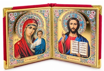 The Christ / Virgin of Kazan, Small Diptych in Velvet Case