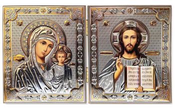Virgin of Kazan and Christ The Teacher, Orthodox Icon Diptych