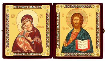 Christ the Teacher / Virgin of Vladimir, Diptych in Velvet Case
