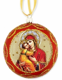 Virgin of Vladimir,  Not Breakable Christmas Ornament, Red