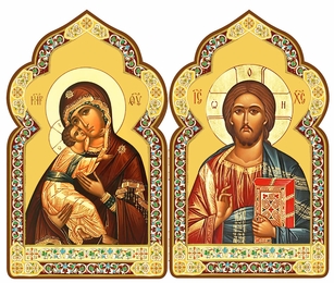 Virgin of Vladimir / Christ The Teacher, Dome Shape Diptych