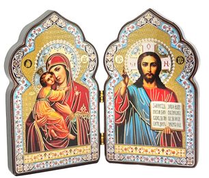 Virgin of Vladimir / Christ The Teacher, Dome Shape Mini Diptych