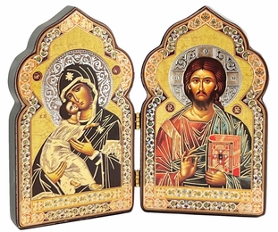Virgin of Vladimir / Christ The Teacher, Dome Shape Mini Diptych