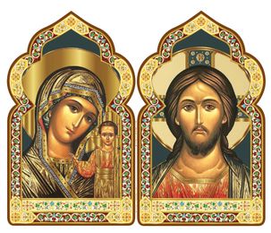 Virgin of Kazan / Christ The Teacher, Dome Shape Diptych