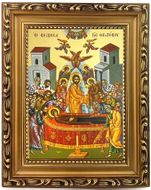 Dormition of Virgin Mary, Wooden Frame Byzantine Greek Icon