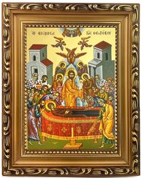 Dormition of Virgin Mary, Wooden Frame Byzantine Greek Icon