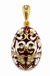 Egg Pendant, Faberge Style,  Sterling Silver, Gold Plated,  Red