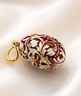 Egg Pendant, Faberge Style,  Sterling Silver, Gold Plated,  Red