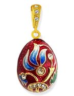Tiny Egg Pendant  "Flower". Silver 925, Gold Plated, Red