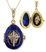 Egg Pendant Locket  with Angel, Gold Gilded, Dark Blue