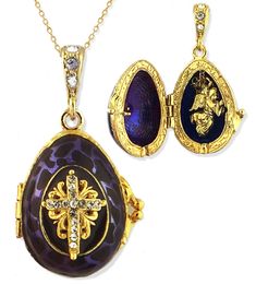 Egg Pendant Locket  with Angel, Sterling Silver, Gold Gilded, Purple