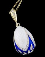 Egg Pendant, Sterling Silver,  Gold Gilded, White