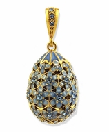 Egg Pendant, Sterling Silver 925, Gold Plate 22K, Blue