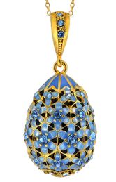 Egg Pendant, Sterling Silver 925, Gold Plate 22K, Blue