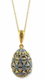 Egg Pendant, Sterling Silver 925, Gold Plate 22K, Blue