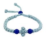 33 Knot Prayer Bracelet with Cross, Adjustable, Light Blue