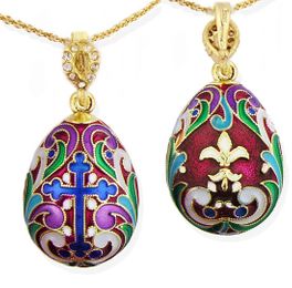Faberge Style Egg Pendant With Cross & Fleur De Lis