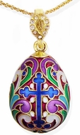Faberge Style Egg Pendant With Cross & Fleur De Lis