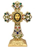 Christ of Sinai Icon in Filigree Standing Jeweled Cross 