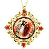 Nativity of Christ, Jeweled Round Framed Icon with Chain