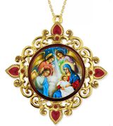 Nativity of Christ, Jeweled Round Framed Icon with Chain