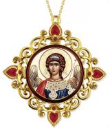 Archangel Michael, Jeweled Round Framed Icon with Chain