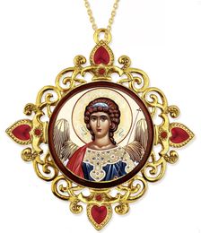 Archangel Michael, Jeweled Round Framed Icon with Chain