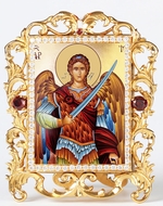 Archangel Michael, Jeweled Framed Icon With Stand and Chain