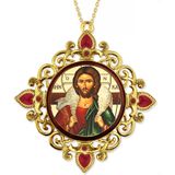 Christ The Good Shepherd, Jeweled Round Framed Icon with Chain