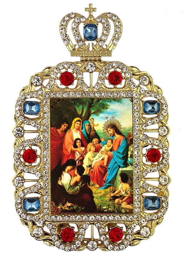Christ With Children, Jeweled Framed Icon With Crown - at Holy Trinity ...