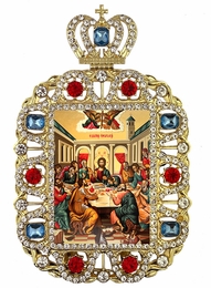 The Last Supper, Jeweled Framed Icon With Crown