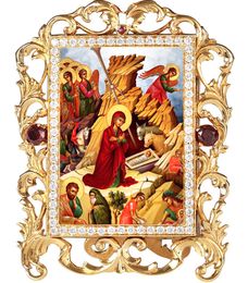 The Nativity, Jeweled Framed Icon With Stand and Chain