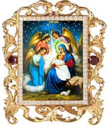 The Nativity, Jeweled Framed Icon With Stand and Chain